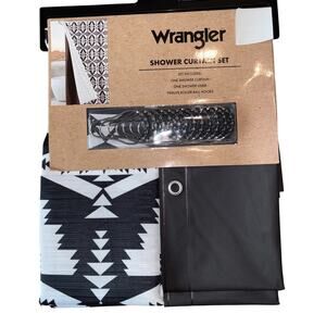 Wrangler Waylon Black Shower Curtain Set Southwestern Tribal Print Aztec 72x72